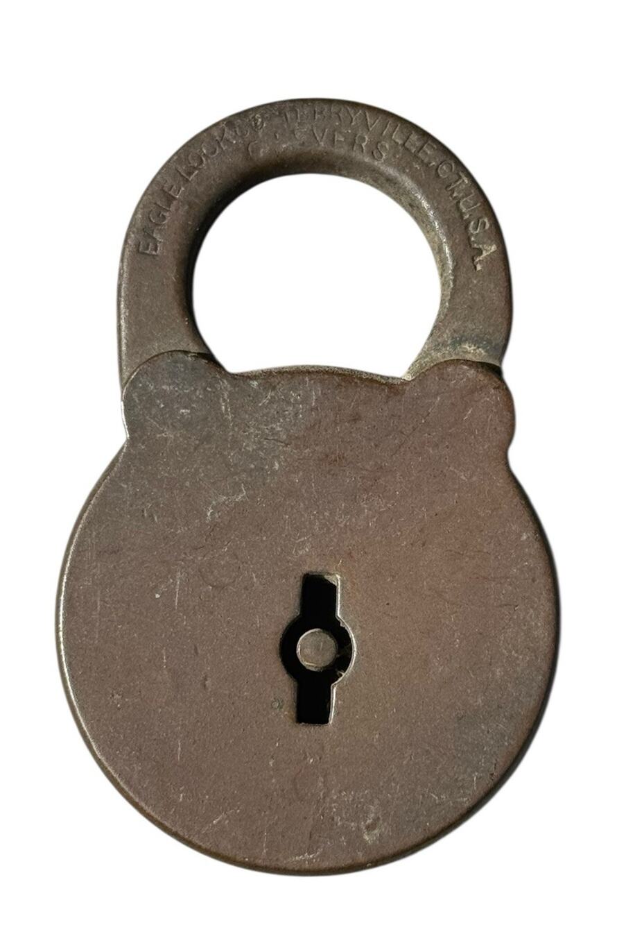 Vintage Eagle Lock Co Brass Padlock 6 Lever Terryville CT USA Antique No Key
